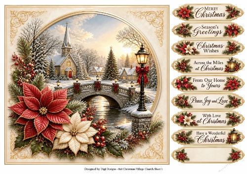 8x8 Vintage Christmas Village - Quick Card Front with Sentiments 