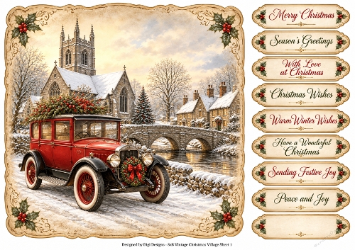 8x8 Vintage Christmas Village 2 - Quick Card Front with Sentiments 