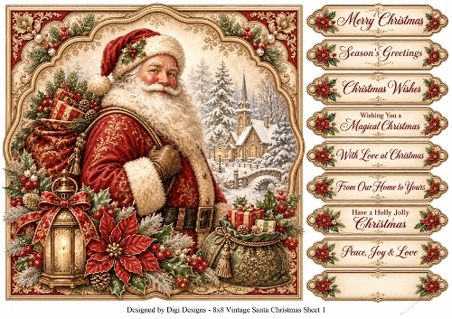 8x8 Vintage Santa - Quick Card Front with Sentiments 