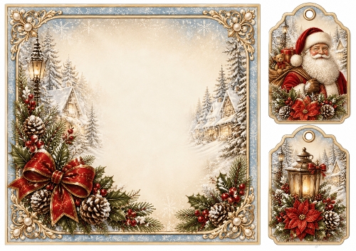8x8 Vintage Santa Village - Blank Insert 