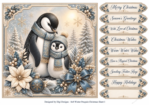 8x8 Winter Penguin - Quick Card Front with Sentiments 