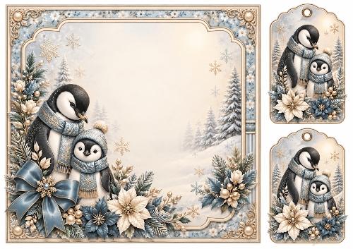 8x8 Winter Penguin - Blank Insert 