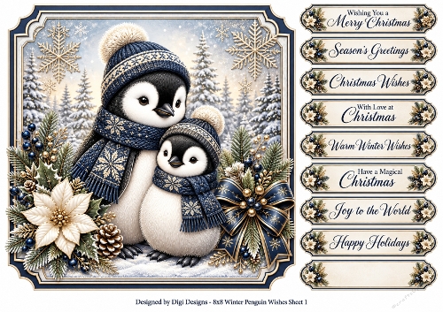 8x8 Winter Penguin Wishes - Quick Card Front with Sentiments 
