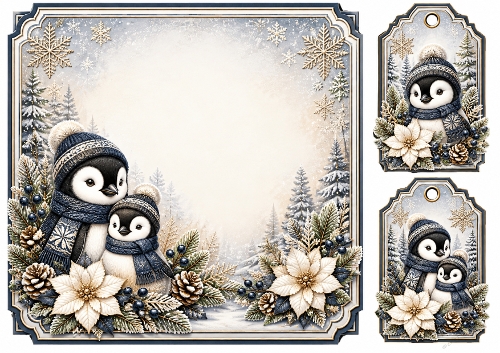 8x8 Winter Penguin Wishes - Blank Insert 