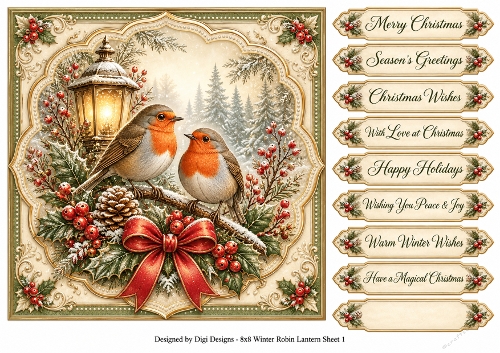 8x8 Winter Robin Lantern - Quick Card Front with Sentiments 