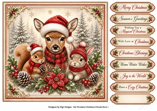 8x8 Woodland Christmas Friends - Quick Card Front with Sentiments 