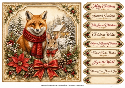 8x8 Woodland Christmas Friends 2 - Quick Card Front with Sentiments 