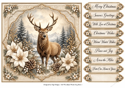 8x8 Woodland Winter Stag - Quick Card Front with Sentiments 