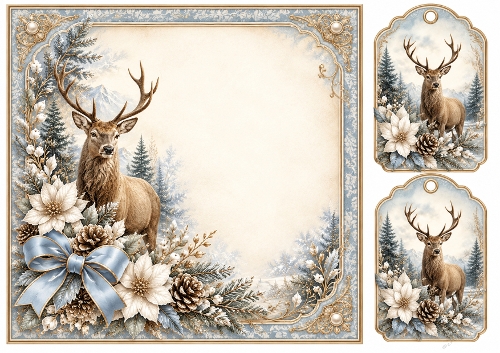 8x8 Woodland Winter Stag - Blank Insert 
