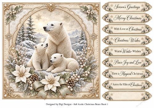 8x8 Arctic Christmas Bears - Quick Card Front with Sentiments 