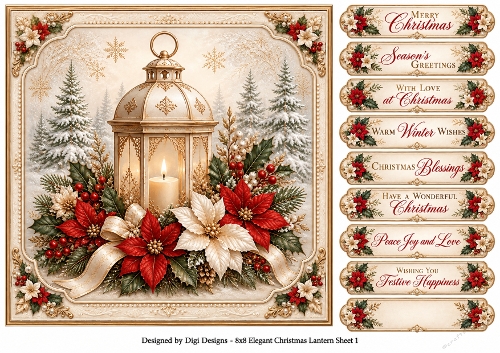 8x8 Elegant Christmas Lantern - Quick Card Front with Sentiments 