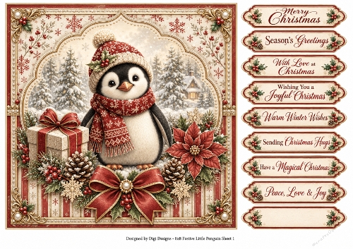 8x8 Festive Little Penguin - Quick Card Front with Sentiments 