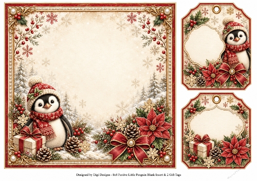 8x8 Festive Little Penguin - Blank Insert