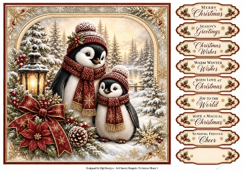 8x8 Snowy Penguins - Quick Card Front with Sentiments 