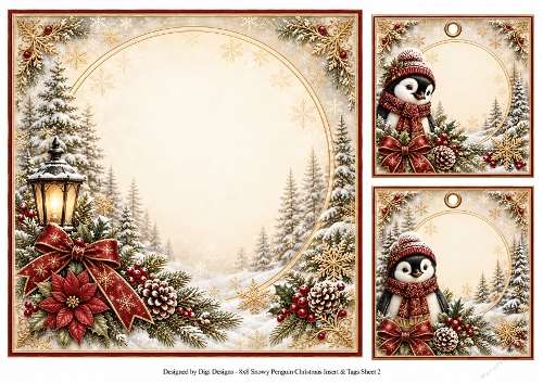 8x8 Snowy Penguins - Blank Insert