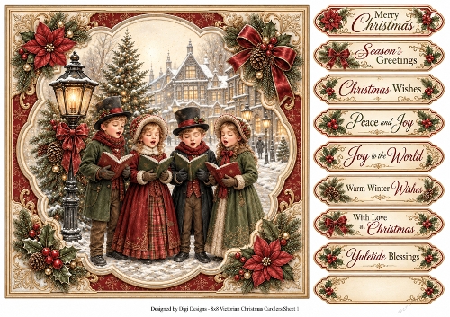 8x8 Victorian Carolers - Quick Card Front with Sentiments 