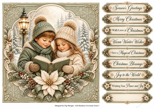 8x8 Vintage Christmas Storytime - Quick Card Front with Sentiments 