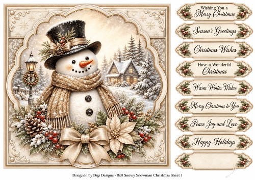 8x8 Vintage Snowman - Quick Card Front with Sentiments 