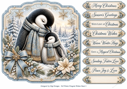 8x8 Winter Penguin Wishes - Quick Card Front with Sentiments 