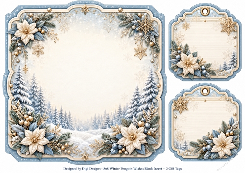 8x8 WInter Penguin Wishes - Blank Insert