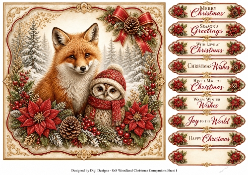 8x8 Woodland Christmas - Quick Card Front with Sentiments 