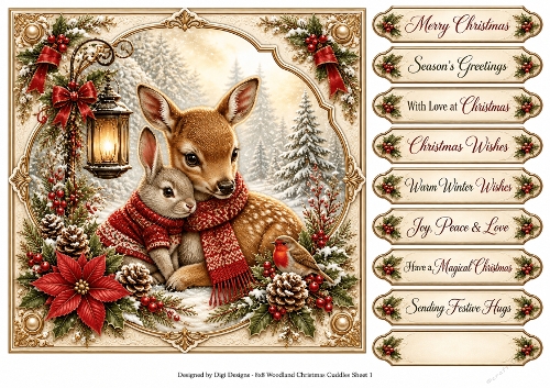 8x8 Woodland Christmas Cuddles - Quick Card Front with Sentiments 