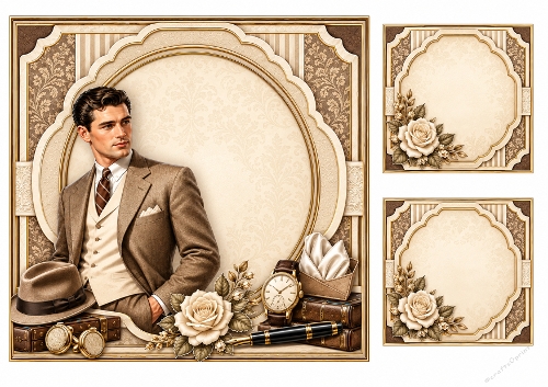 8x8 Vintage Sepia Man - Blank Insert 
