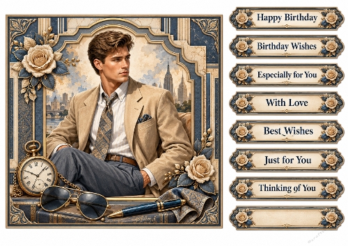 8x8 Vintage Gentleman Quick Card Front with Sentiments & Gift Tags