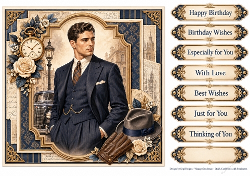 8x8 Vintage Gentleman Quick Card Front with Sentiments & Gift Tags