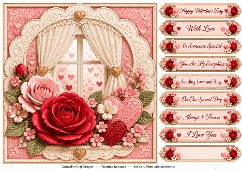 8x8 Valentine Romance Quick Card Front with Sentiments