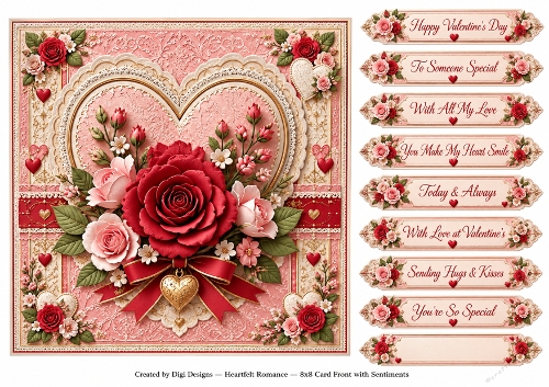 8x8 Heartfelt Romance Quick Card Front with Sentiments