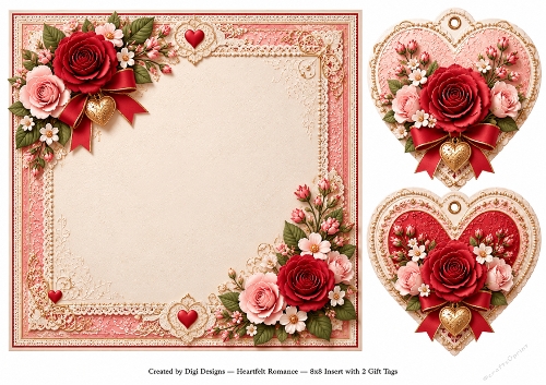 8x8 Heartfelt Romance - Blank Insert & Gift Tags