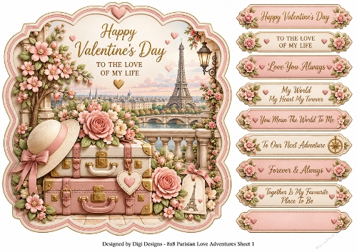 8x8 Parisian Love Quick Card Front with Sentiments