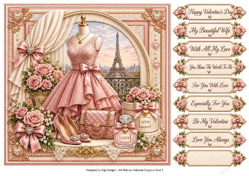 8x8 Parisian Valentine Quick Card Front with Sentiments