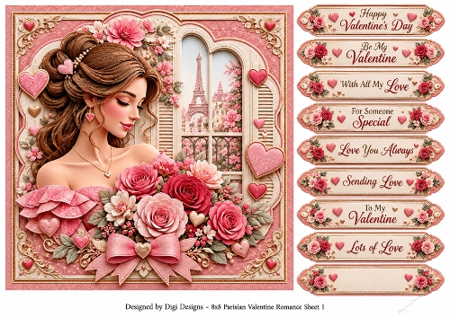 8x8 Parisian Valentine Quick Card Front with Sentiments