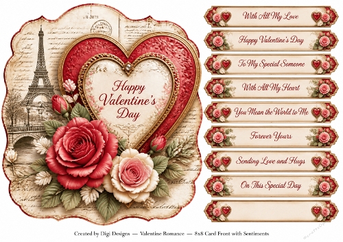 8x8 Vintage Parisian Valentine Quick Card Front with Sentiments