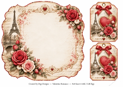 8x8 Vintage Parisian Valentine - Blank Insert & Gift Tags