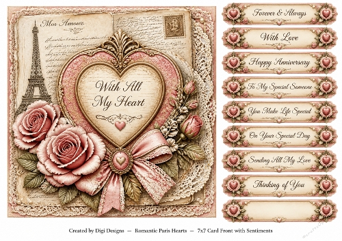 8x8 Romantic Parisian Quick Card Front with Sentiments