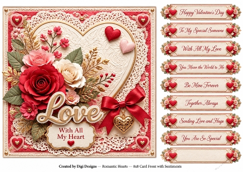 8x8 Romantic Hearts Quick Card Front with Sentiments