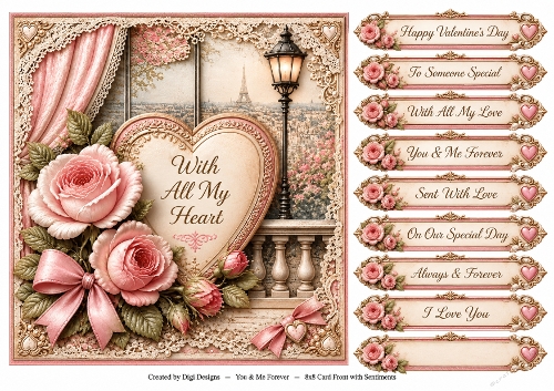 8x8 Vintage Valentine Quick Card Front with Sentiments