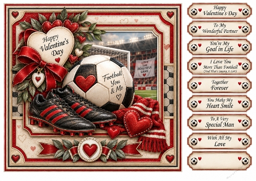 8x8 Red Football Valentine Quick Card Front with Sentiments