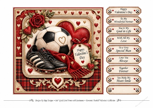 8x8 Romantic Football Valentine Quick Card Front with Sentiments 