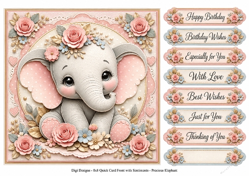 8x8 Precious Elephant Quick Card Front with Sentiments 