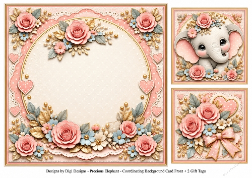 8x8 Precious Elephants - Blank Insert & Gift Tags