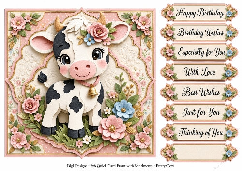8x8 Precious Cow Quick Card Front with Sentiments 