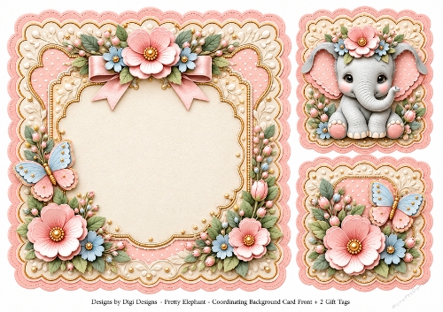 8x8 Pretty Elephant - Blank Insert & Gift Tags