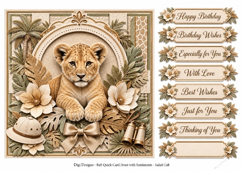 8x8 Safari Cub Quick Card Front with Sentiments 