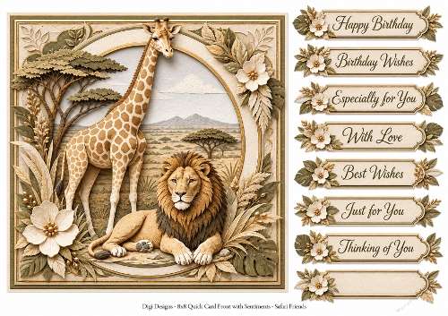 8x8 Safari Friends Quick Card Front with Sentiments 