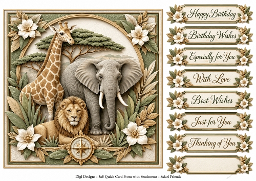 8x8 Safari Friends 2 Quick Card Front with Sentiments 