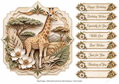 8x8 Safari Giraffe Quick Card Front with Sentiments 